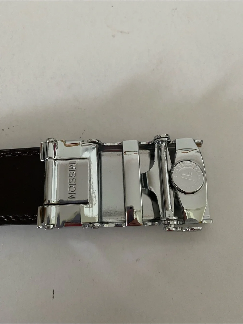 Mission Men's Brown Leather Adjustable Dress Belt with Brown and Silver Buckle